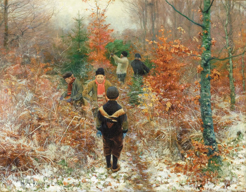 Cutting down the Christmas fir trees. - H. A. Brendekilde