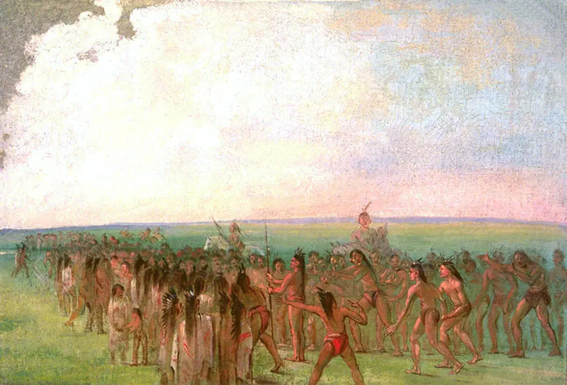 Running behind the Mandan village - George Catlin