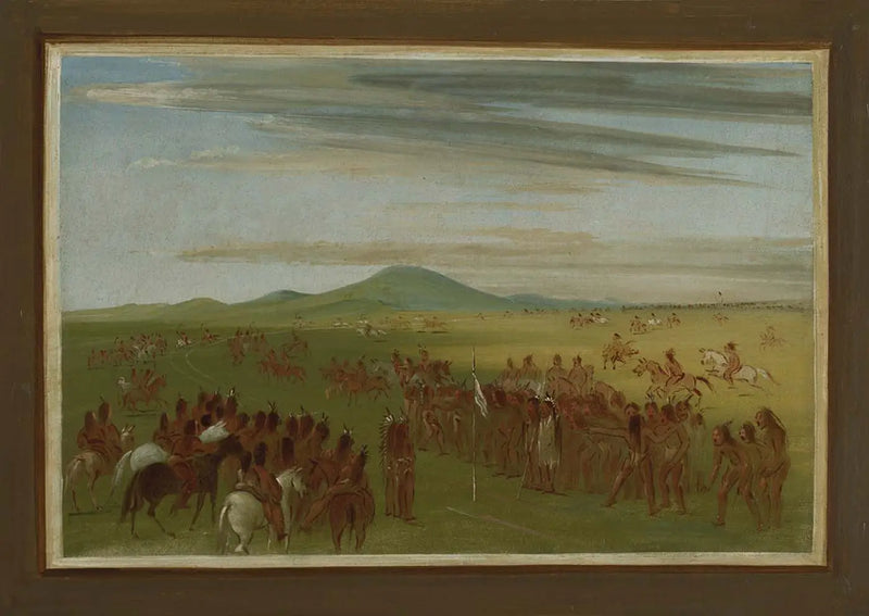 Horse racing courses on a track behind the village of Mandan - George Catlin