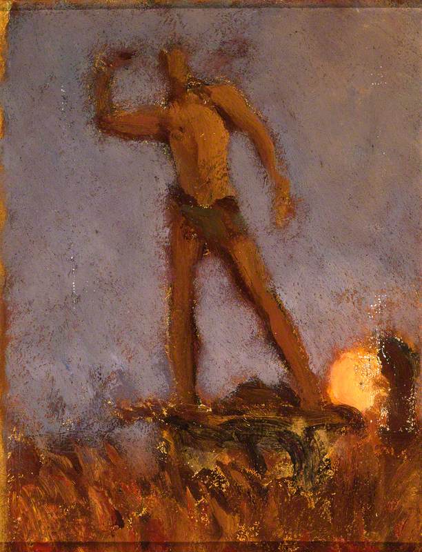 Color sketch for "Frondeur égyptien effrayant les oiseaux pendant la récolte – Lever de lune" - Frederic Leighton