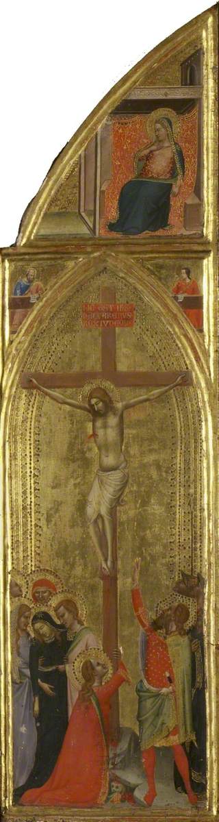 Crucifixion with Two Evangelists and the Virgin of the Annunciation (triptych, right panel) (front) - Bernardo Daddi
