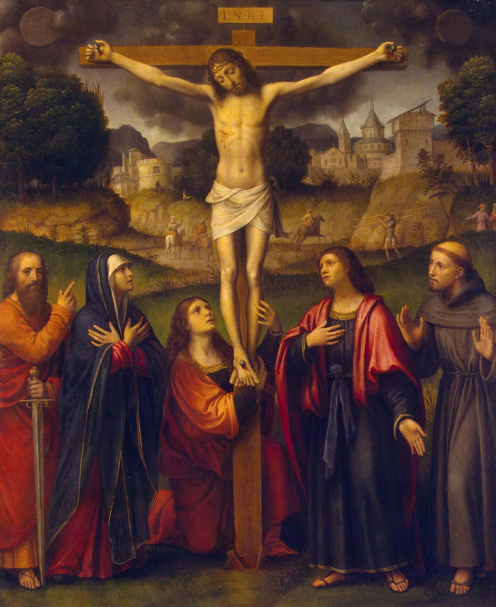 Crucifixion avec la Vierge et les saints Paul Marie-Madeleine Jean et François - Bernardino Luini - Alpha Reproduction
