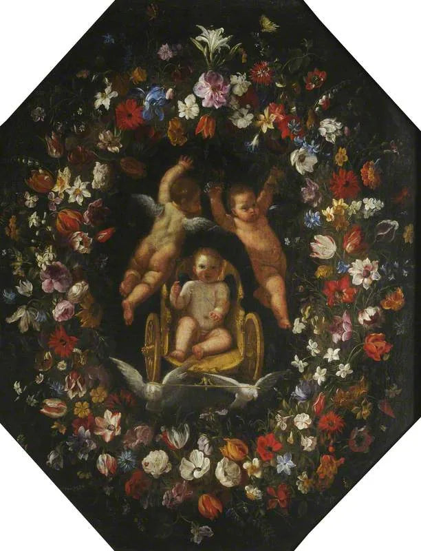 Cupid in a chariot, surrounded by a crown of flowers - Domenichino