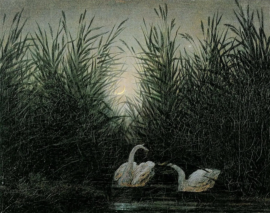 Swans in the Reeds at the First Light of Dawn - Caspar David Friedrich