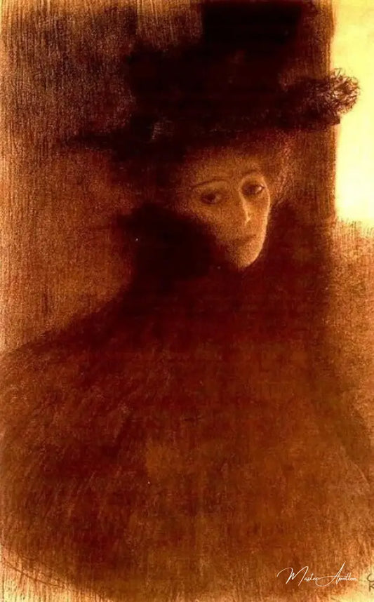 Dame à la cape et au chapeau - Gustav Klimt - Reproductions de tableaux et peintures haut de gamme