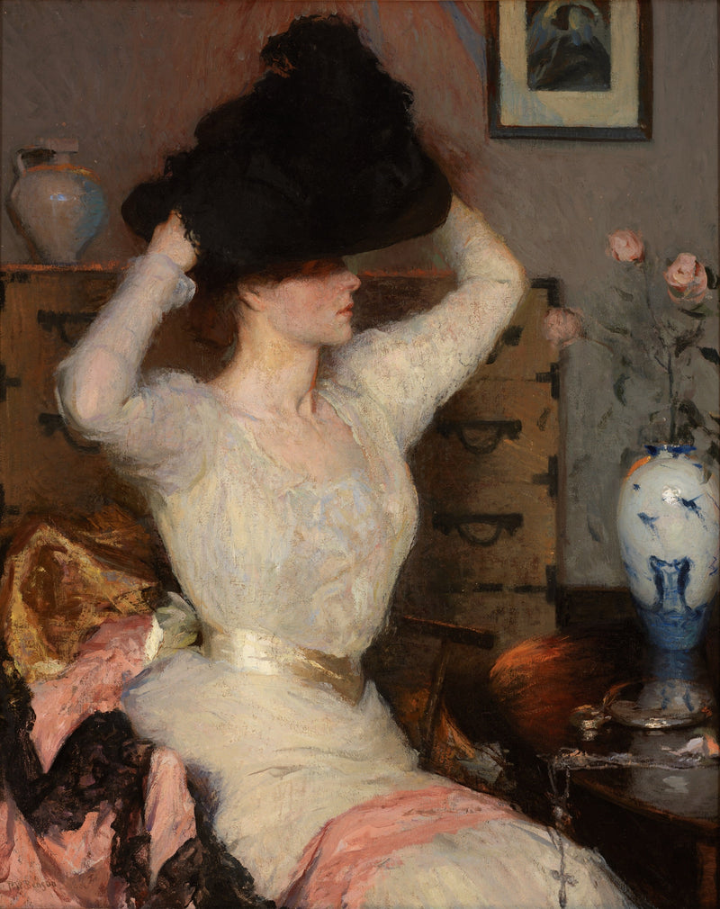 Lady Trying on a Hat (The Black Hat) - Frank Weston Benson