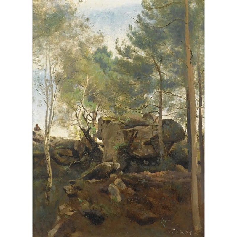 In the Fontainebleau Forest. Pines and birches in the rocks - Jean-Baptiste Camille Corot