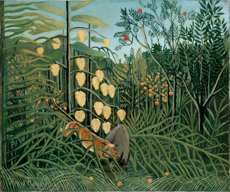 In the Tropical Forest - Fight between a Tiger and a Bull - Henri Rousseau