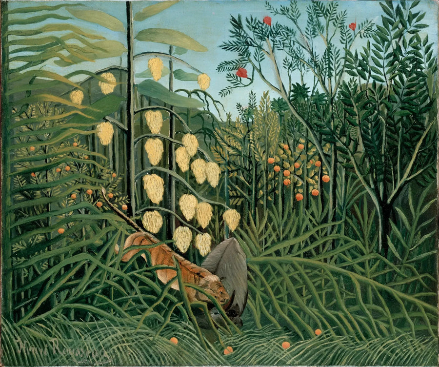 In the Tropical Forest - Fight between a Tiger and a Bull - Henri Rousseau