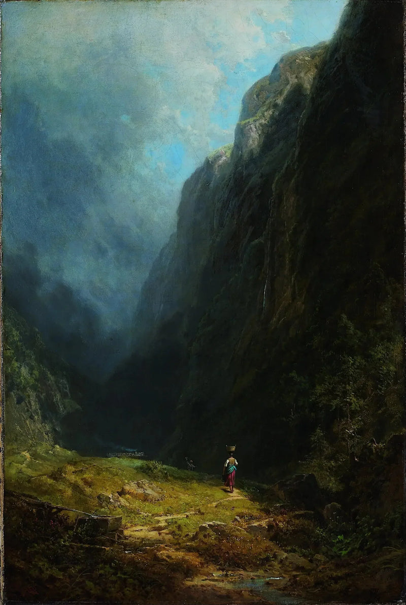 In the High Alpine Valley (Landscape with Mount Wendelstein) - Carl Spitzweg