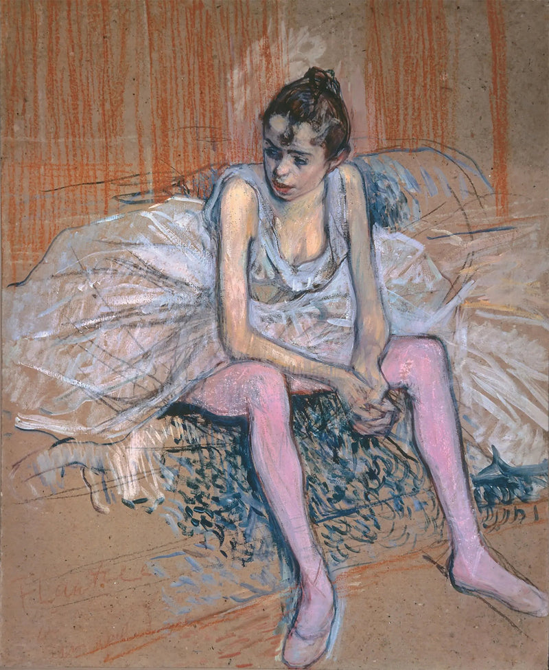 Seated Dancer in Pink Stockings - Henri de Toulouse-Lautrec