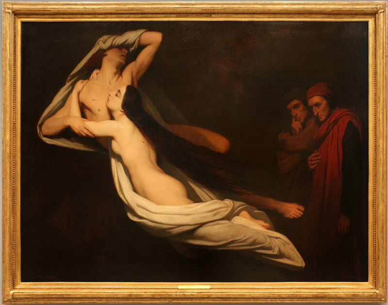 Dante and Virgil meet the shadows of Francesca da Rimini and Paolo Malatesta in Hell - Ary Scheffer