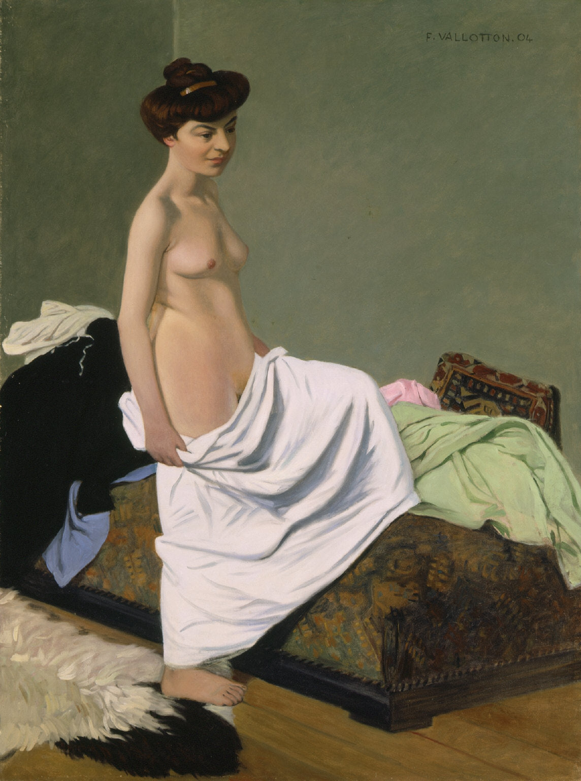 Nude Standing Holding a Dress on Her Knees - Félix Vallotton