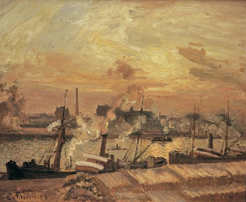 Wood unloading, Bourse quay, sunset - Camille Pissarro