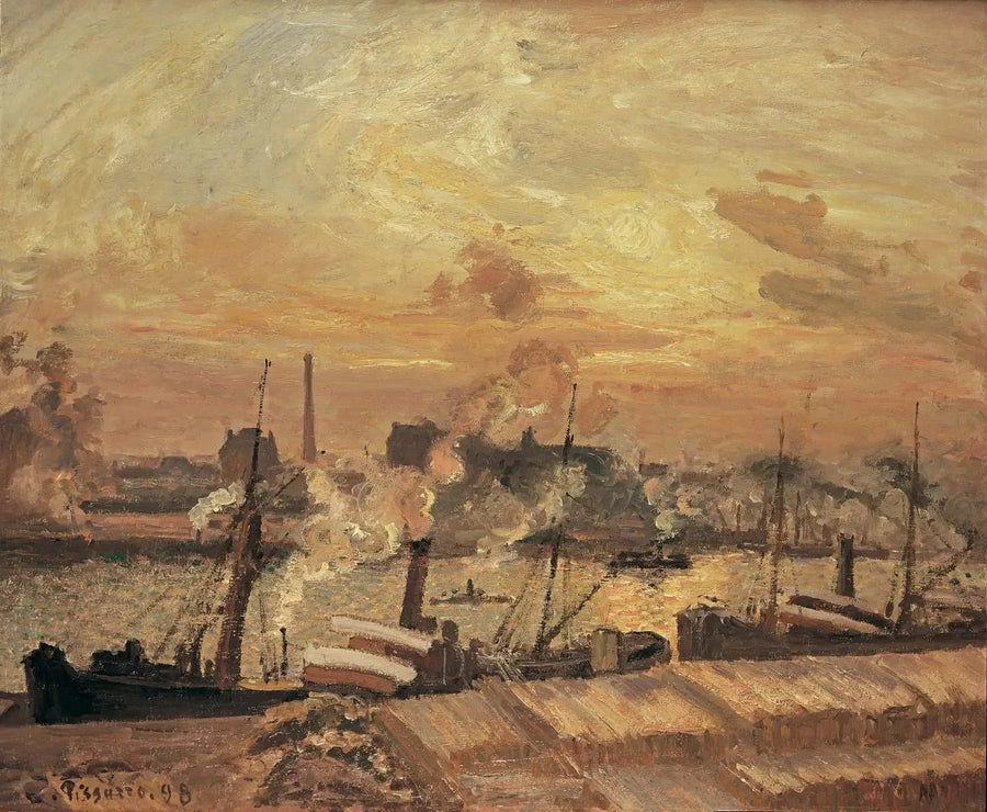 Wood unloading, Bourse quay, sunset - Camille Pissarro