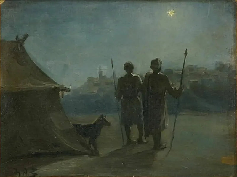 Oriental decor with two guards in front of a tent. - H. A. Brendekilde