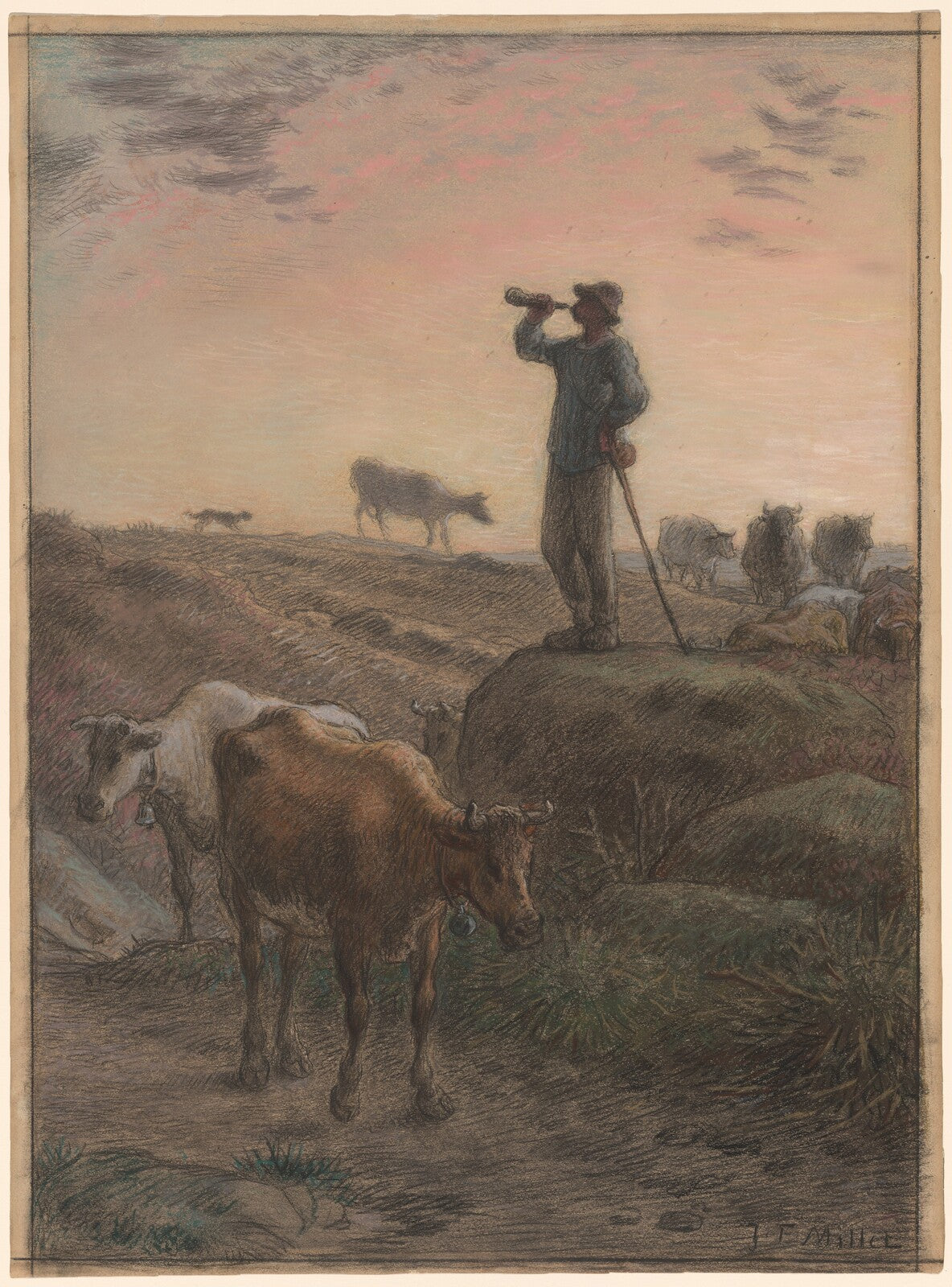 Calling Home the Cows, Jean-François Millet, c. 1866 — pastel, National Gallery of Art