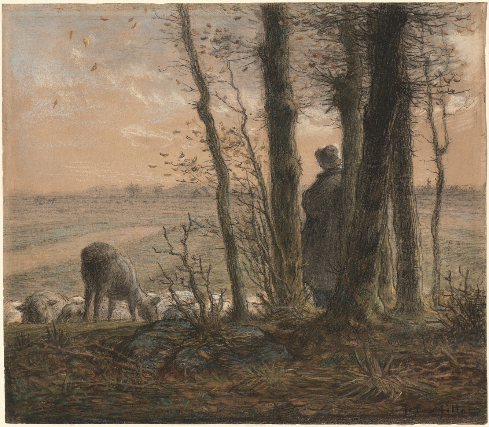 Falling Leaves, Jean-François Millet, c. 1866 — pastel, National Gallery of Art