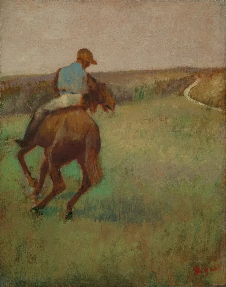 Jockey in blue on a chestnut horse - Edgar Degas