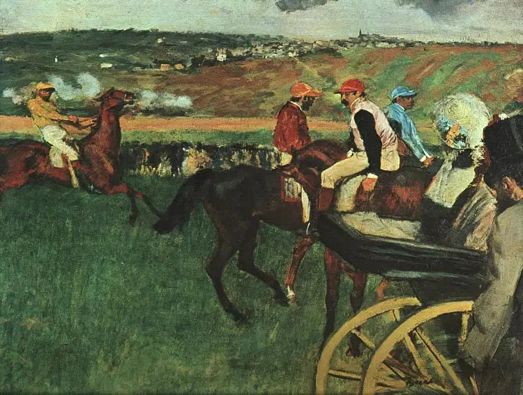 The Racecourse. Amateur Jockeys Near a Car - Edgar Degas