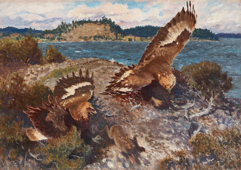 Eagles hunting a hare - Bruno Liljefors