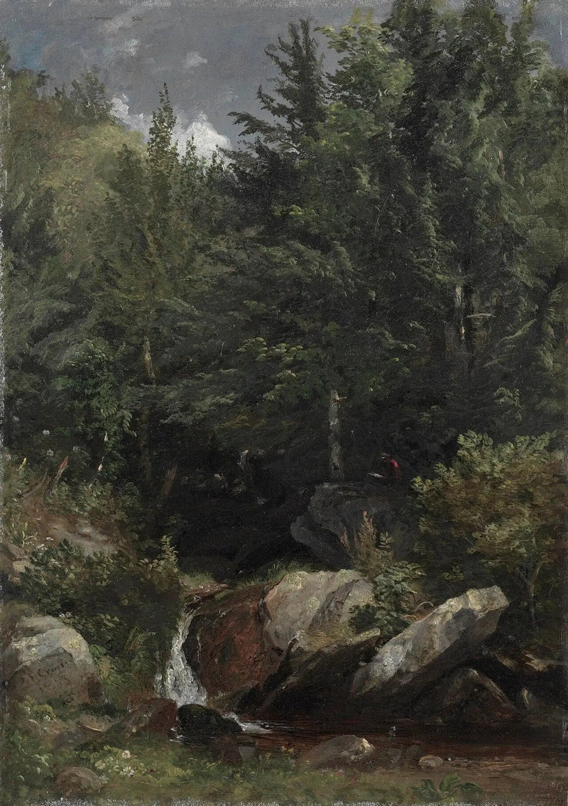 Trees and a stream on a hill - Jasper Francis Cropsey