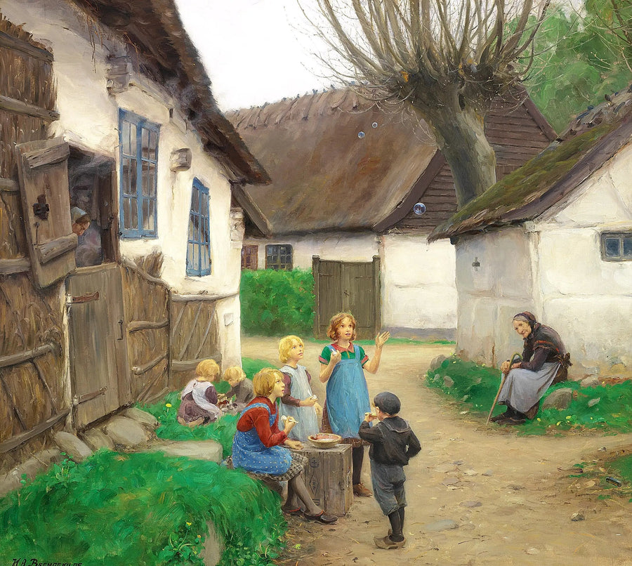 Children blowing bubbles. - H. A. Brendekilde
