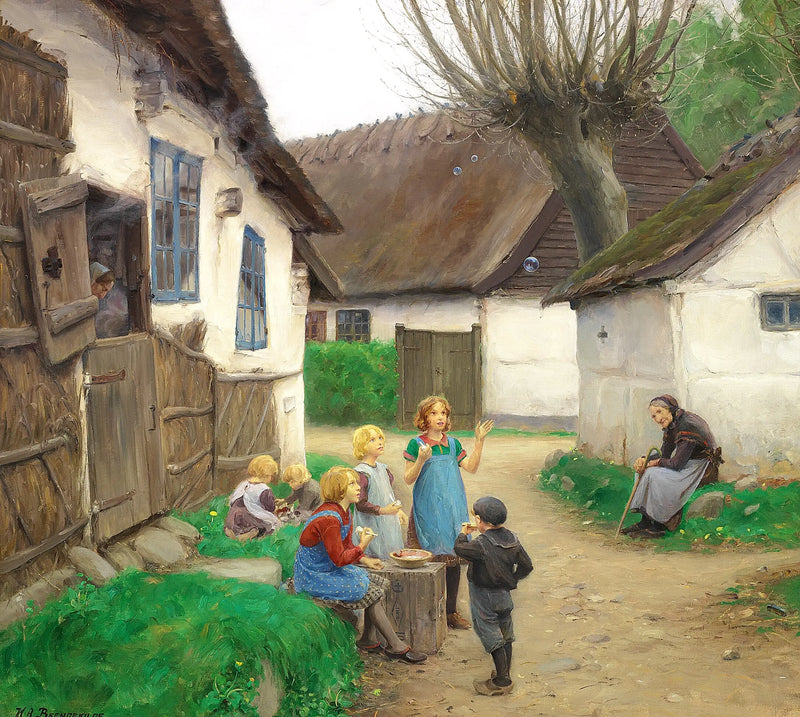 Children blowing bubbles. - H. A. Brendekilde