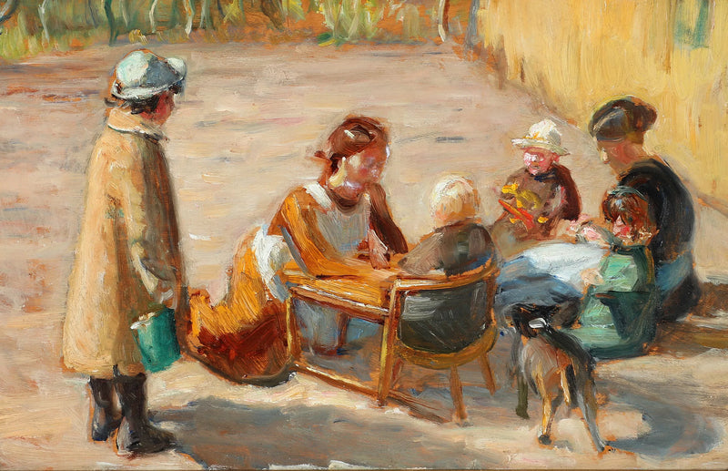 Women and children in a sunny courtyard. - Michael Peter Ancher