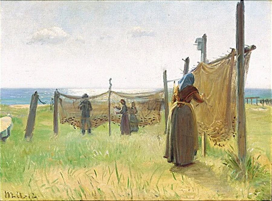 Women fisherwomen repair their nets in Skagen. - Michael Peter Ancher