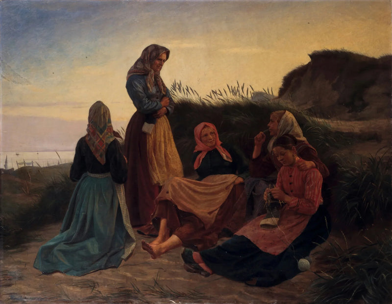 Girls gathered on Sladrebakken one summer night - Michael Peter Ancher