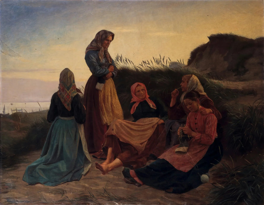 Girls gathered on Sladrebakken one summer night - Michael Peter Ancher