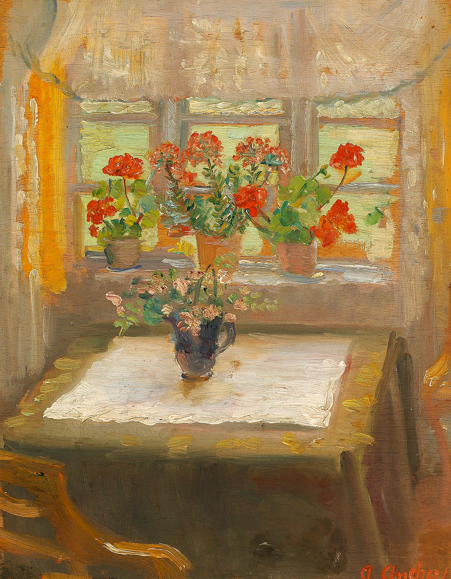 Flowers in the window of the small, north-facing living room. - Anna Ancher