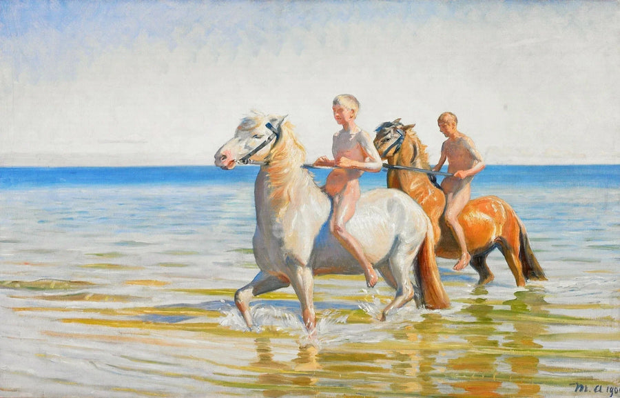 Boys ride to the watering trough on horseback. Skagen, 1900 - Michael Peter Ancher