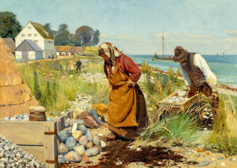 People cutting debris near a beach in Stevns, Denmark. - H. A. Brendekilde