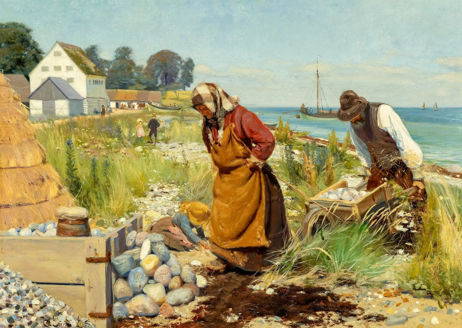 People cutting debris near a beach in Stevns, Denmark. - H. A. Brendekilde