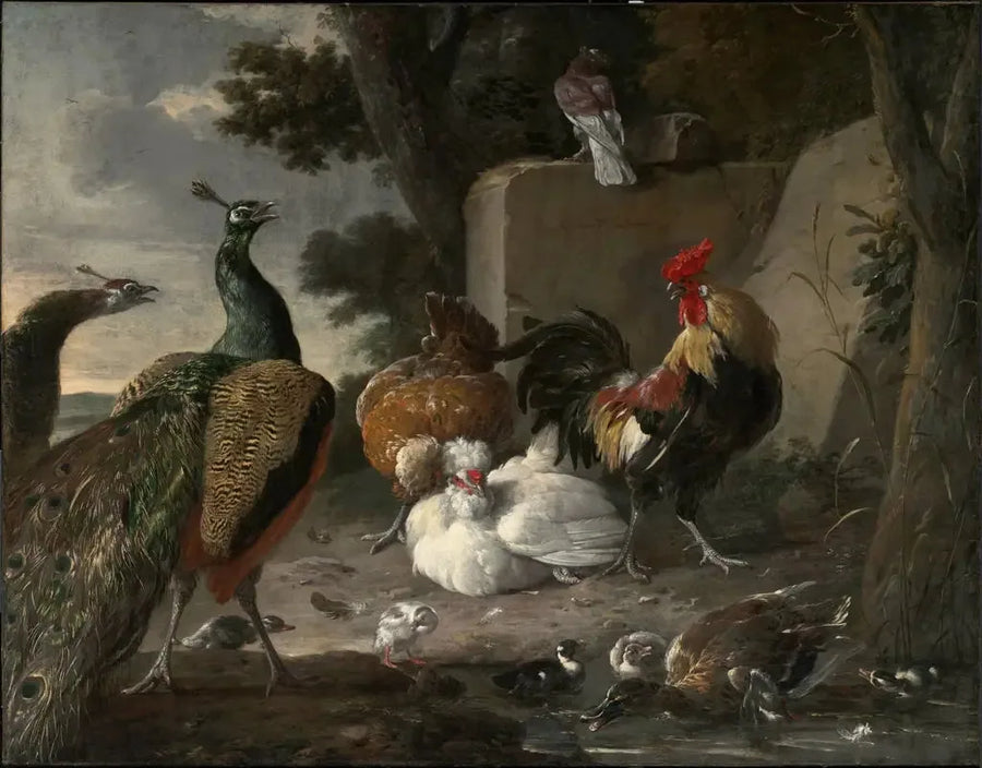 Peacocks with poultry from a farmyard - Melchior de Hondecoeter