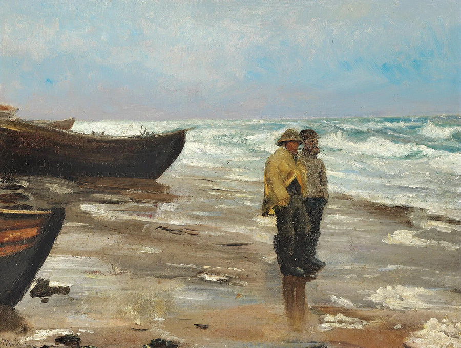 Fishermen on a beach with their boats. - Michael Peter Ancher