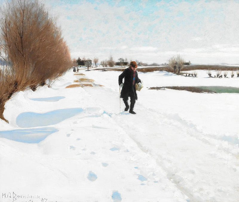 People walking on a snowy road. - H. A. Brendekilde