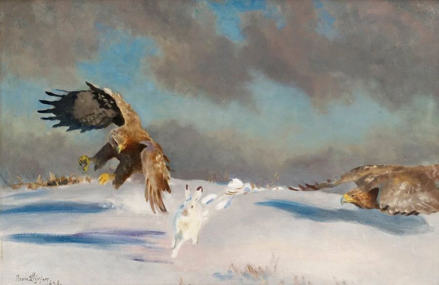 White-tailed eagles attack winter hares - Bruno Liljefors