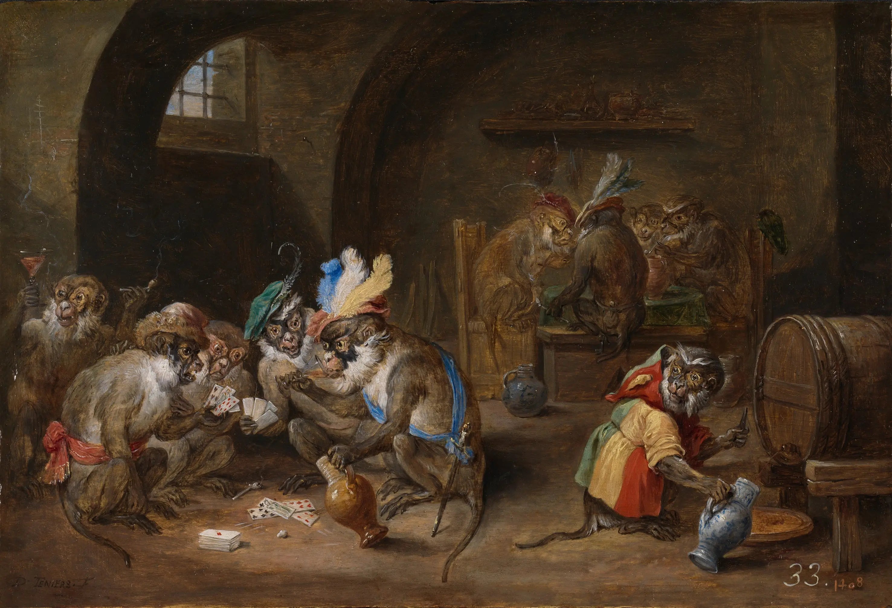 Des singes dans une taverne - David Teniers le Jeune - Alpha Reproduction
