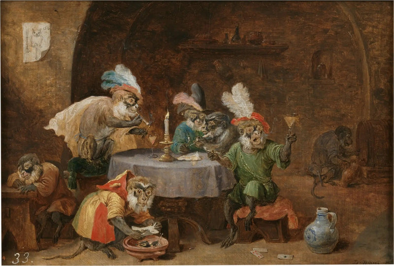 Monkeys smoking and drinking - David Teniers the Younger