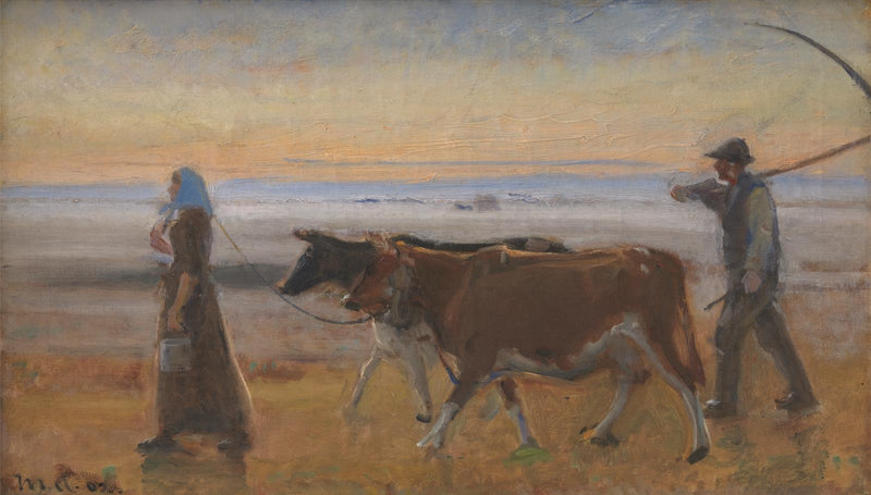 Cows are being driven across the moor - Michael Peter Ancher