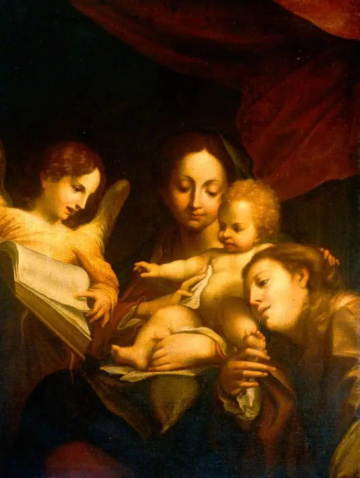 Detail of La Madone avec saint Jérôme et Marie-Madeleine (Il Giorno) - Antonio da Correggio