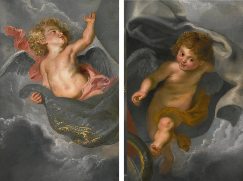 Two cherubs holding draperies - Peter Paul Rubens