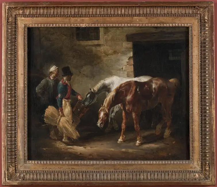 Two Post Horses at the Door of a Stable - Théodore Géricault