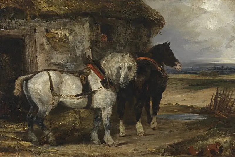 Two Horses in Front of a Barn - Eugène Delacroix