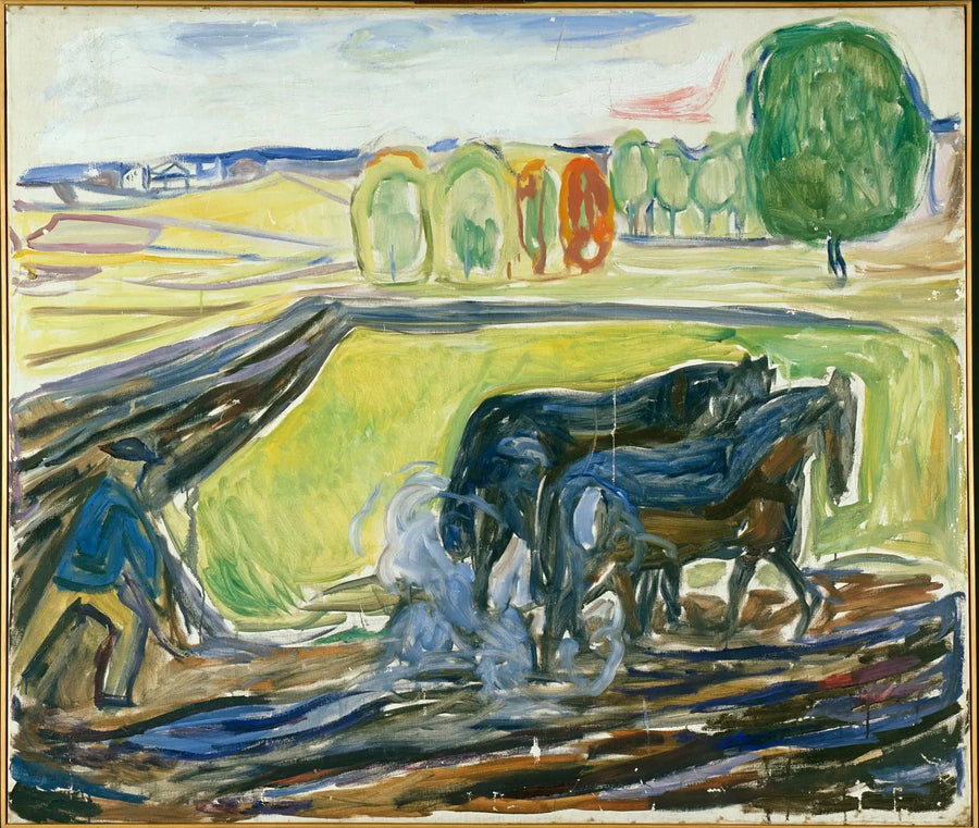 Two Black Horses Plowing - Edvard Munch