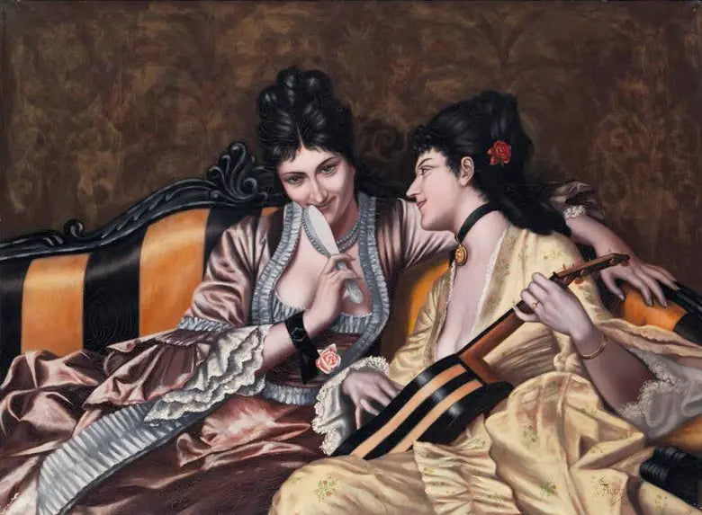 Two Ladies on a Couch - Luis Ricardo Falero