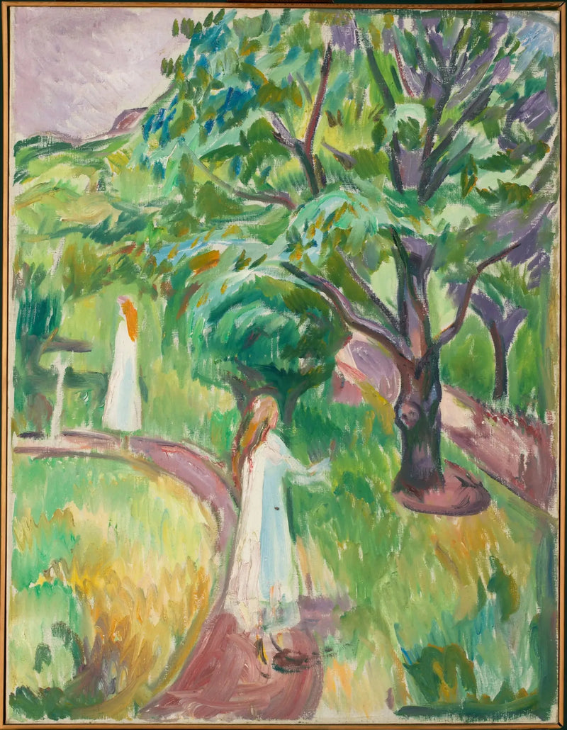 Two Women in White Dresses in the Garden - Edvard Munch